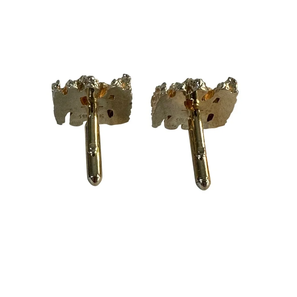Vintage Swank Cufflinks Gold Tone Brutalist Nugget Rhinestone 1970s Accessory